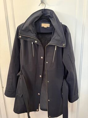 Michael Kors Navy Blue Hooded Coat - Classic Long Jacket